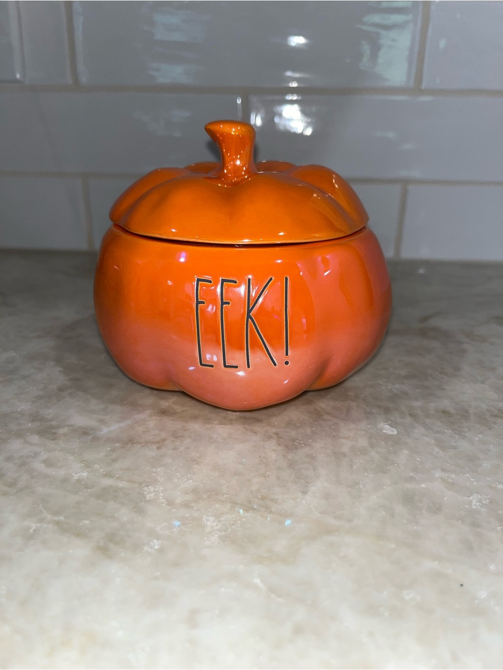 Rae Dunn “EEK!” Orange Pumpkin Ceramic Container